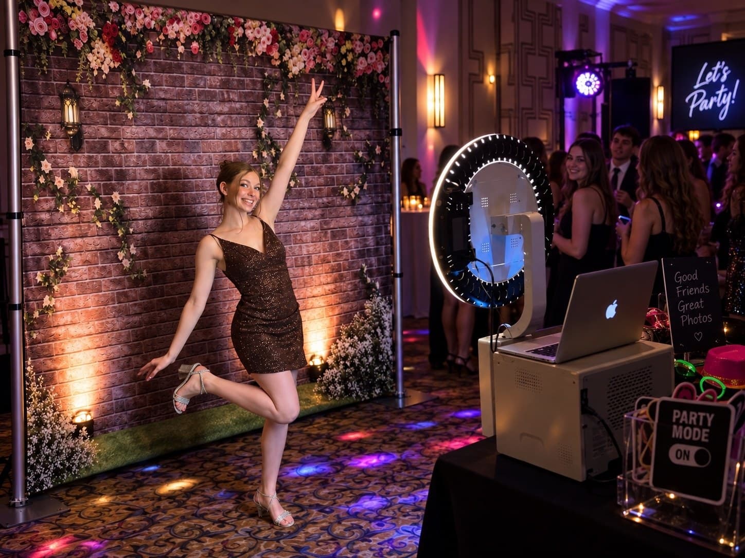 Guest posing at a photo booth during a celebration
