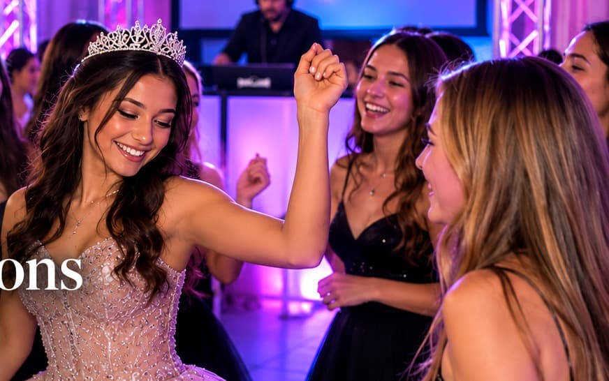 Guests dancing at a vibrant Sweet 16 celebration in Westchester County
