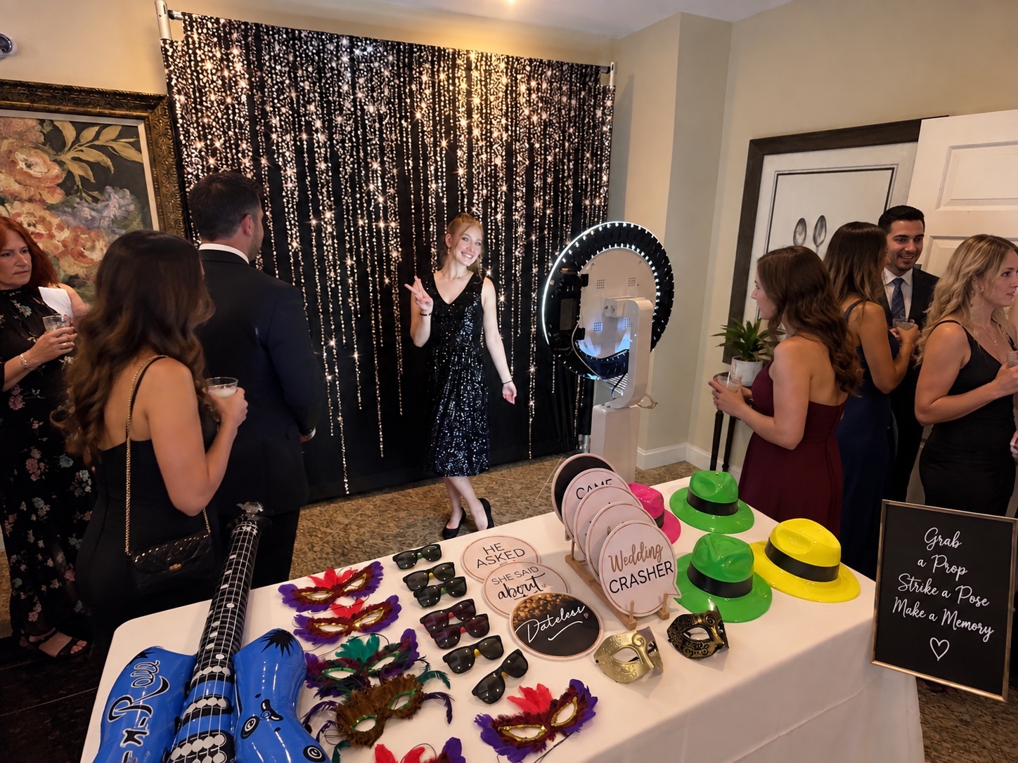 Guests enjoying the photo booth at an event